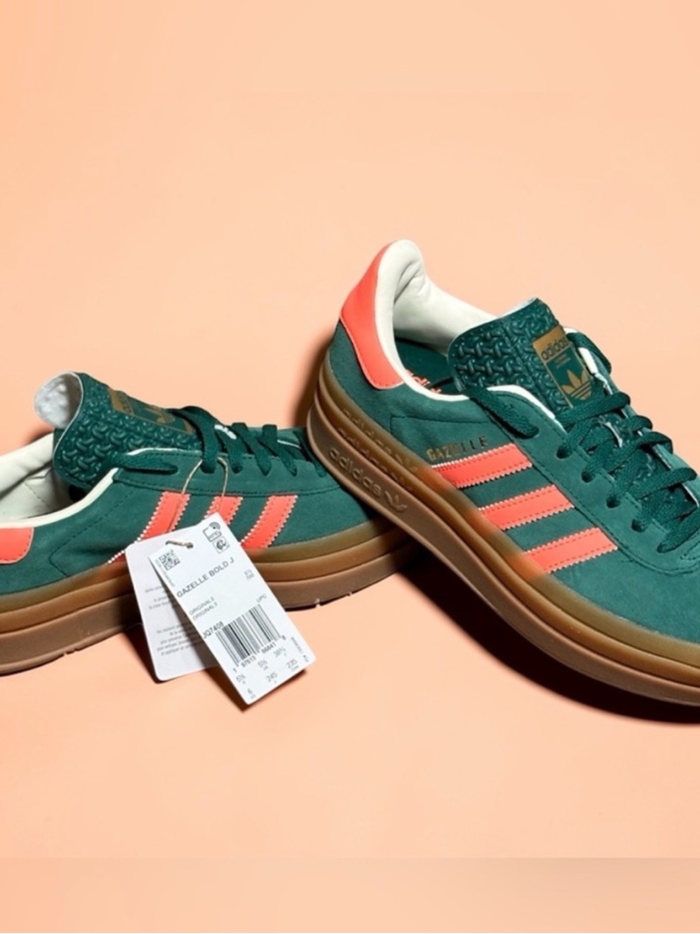 Adidas Gazelle Bold J Platform Sneakers in Teal with Coral Accents - super rare!
